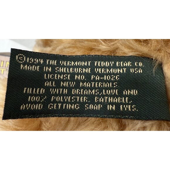 Vermont Teddy Bear Vintage 1994 17" Brown Plush With Tweed Hat/Cap Jointed - Picture 5 of 9